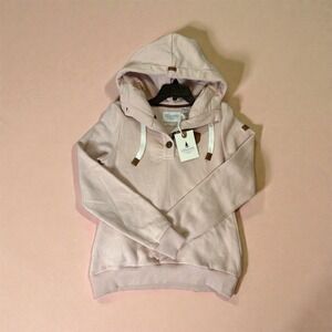 WANAKOME Women's Medium Pink Pullover Hoodie Soft Cotton Blend Button Neck